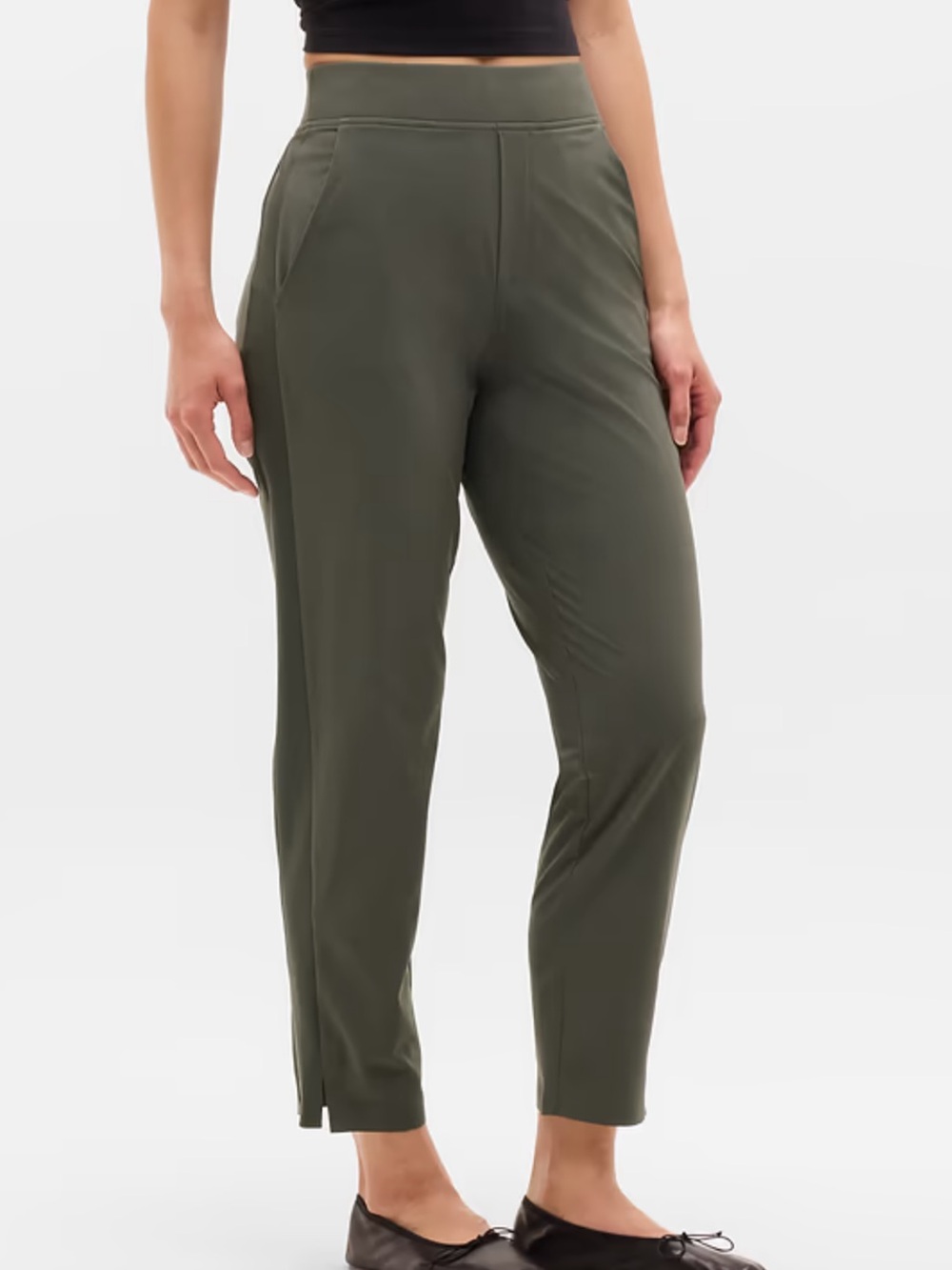 Athleta Brooklyn Mid Rise Ankle Pants Size 10 Army Green Pull On Stretch